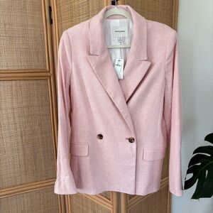 Banana Republic Linen Blend Double Breasted Blazer in Herringbone Pink Size: 8